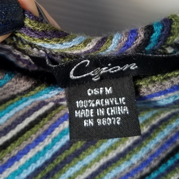 Cejon Striped Blanket Poncho with Fringe - Picture 5 of 5